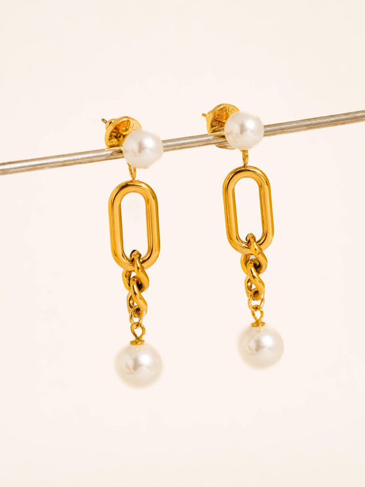Pearl Drop Chain Earrings