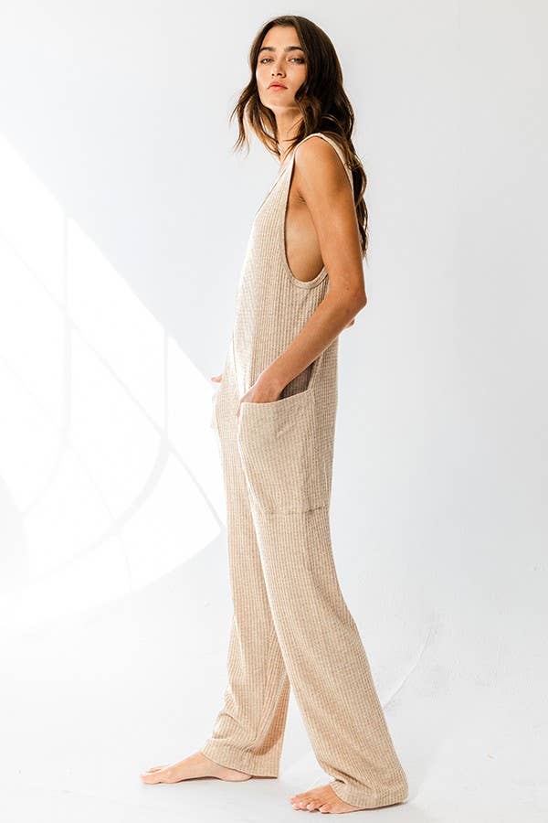 Tan Oversized Knit Jumpsuit