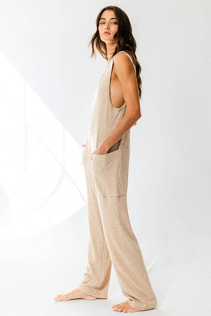 Tan Oversized Knit Jumpsuit