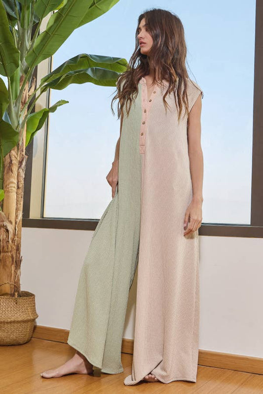 Two Tone Wide Leg Jumpsuit