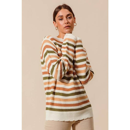 Multicolor Scalloped Edge Sweater