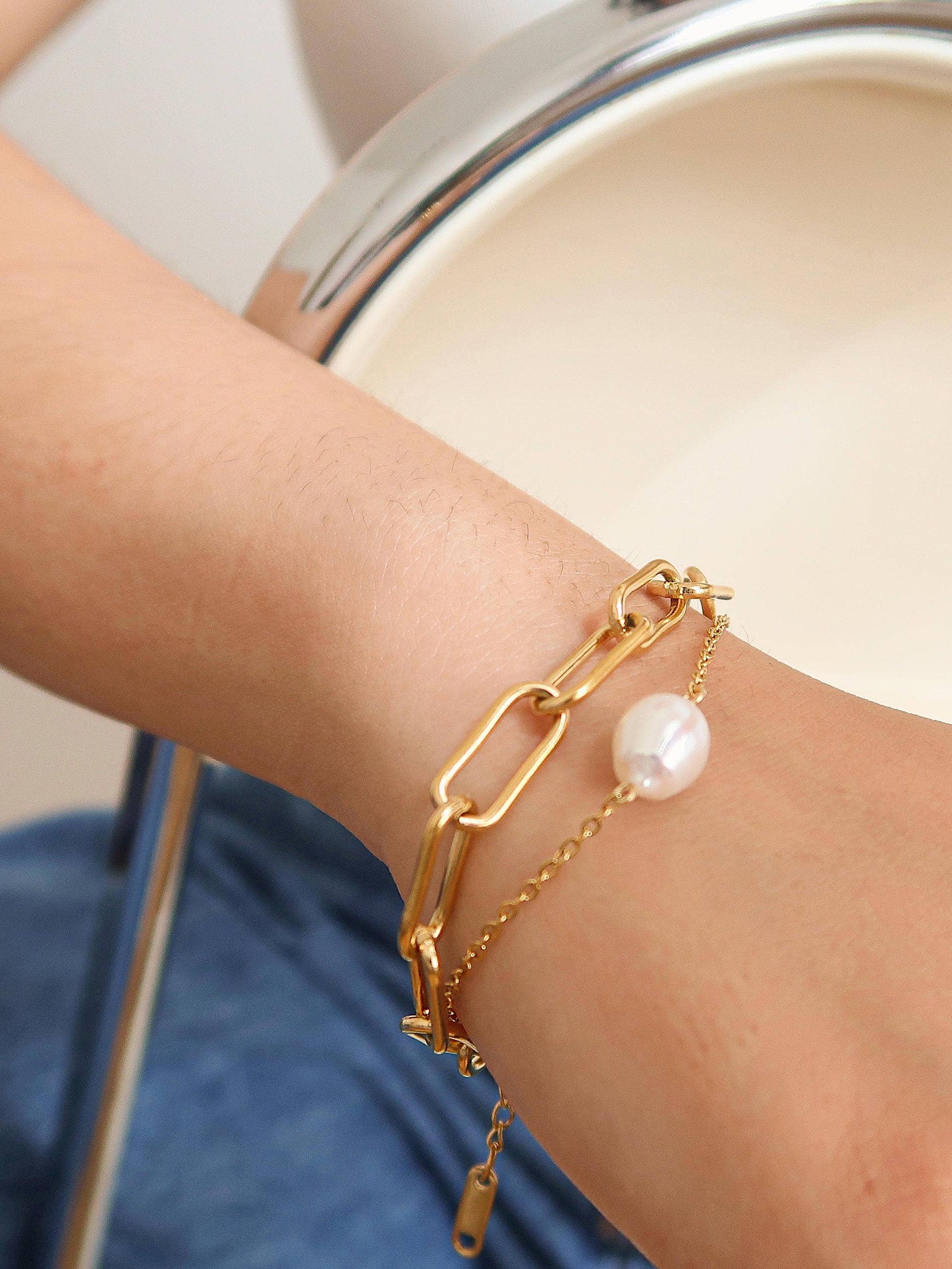 Aether Stacked Chain Pearl Bracelet