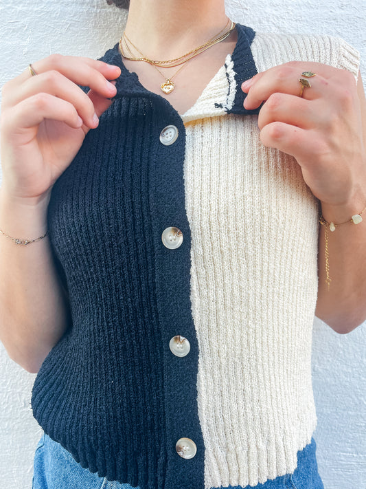 Colorblock Knit Button Up Sweater