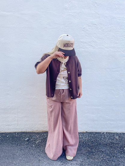Pink Striped Drawstring Pants