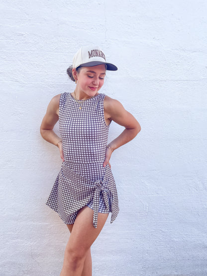 Gingham Wrap Tie Front Dress