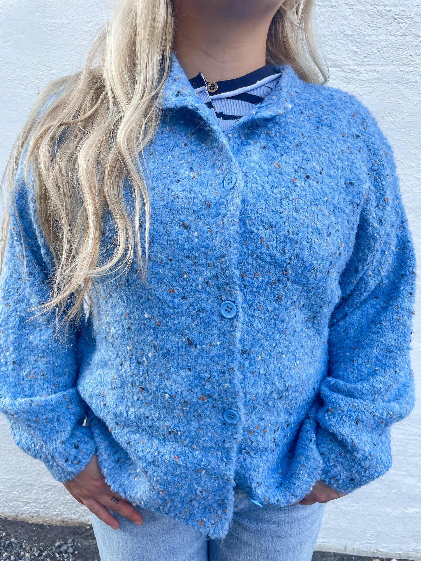 Blue Knit Button Up Sweater