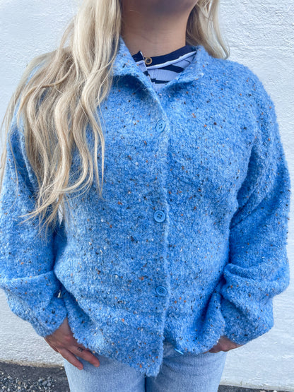 Blue Knit Button Up Sweater