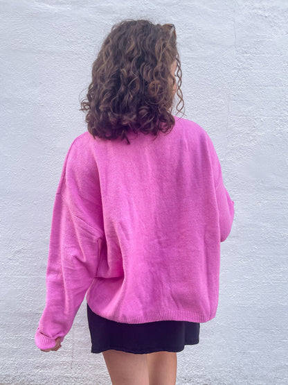 Pink Knit Button Up Sweater
