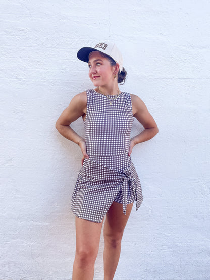 Gingham Wrap Tie Front Dress