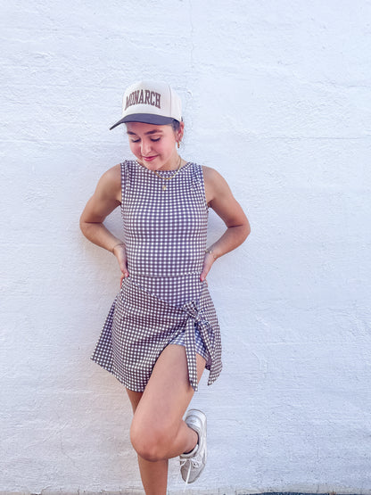 Gingham Wrap Tie Front Dress