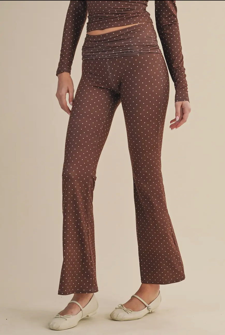 Brown Polka Dot Flare Leggings