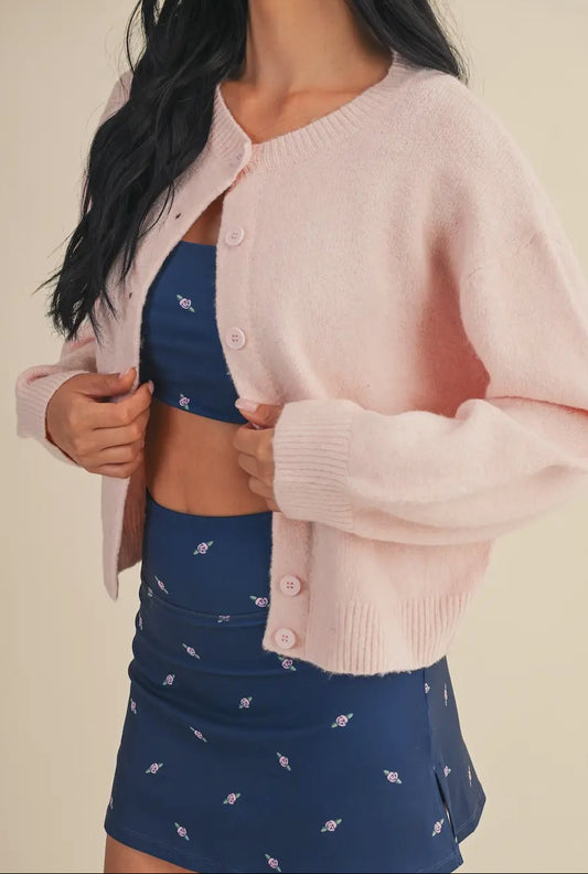 Pink Knit Button Up Sweater