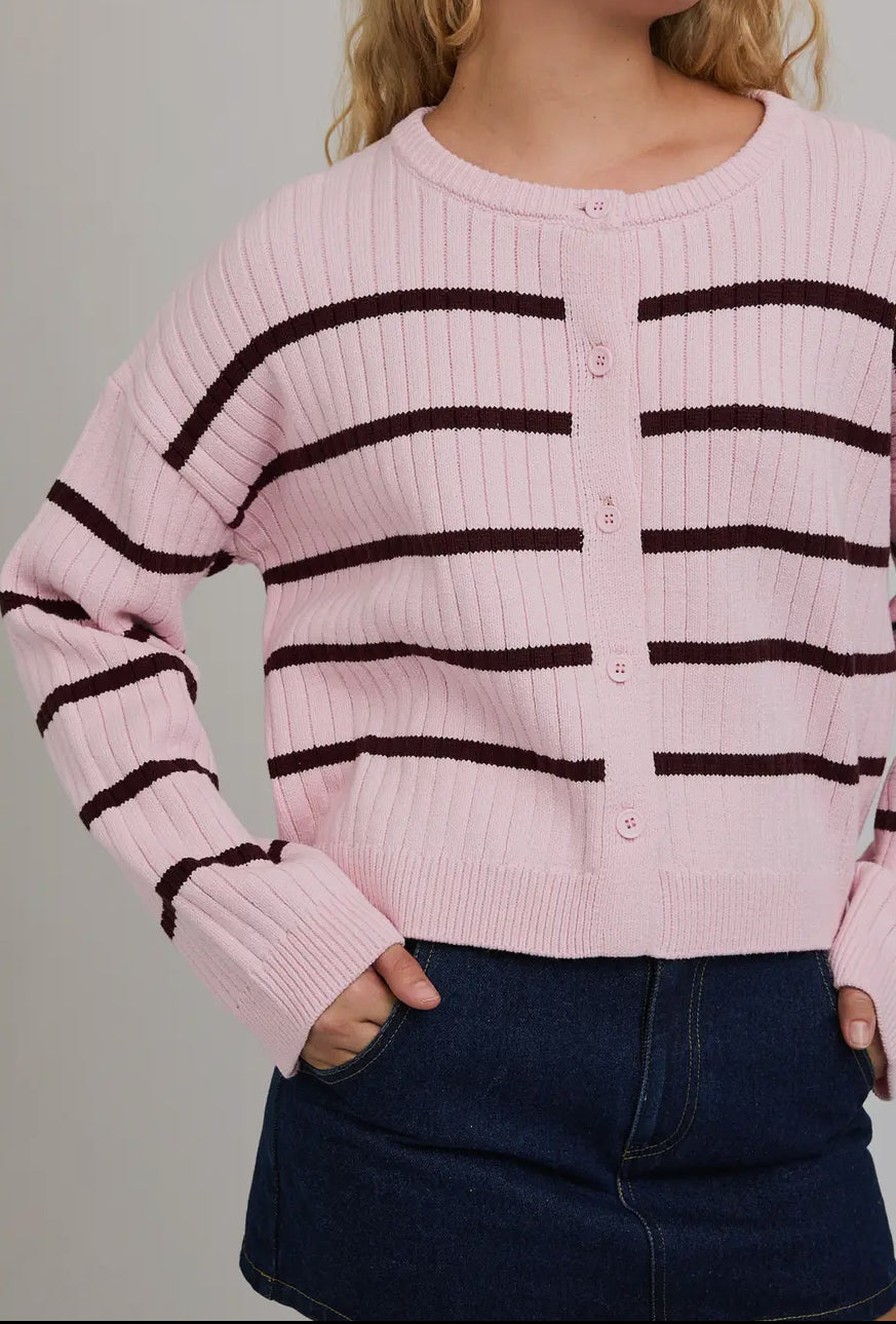 Striped Pink Button Up Sweater