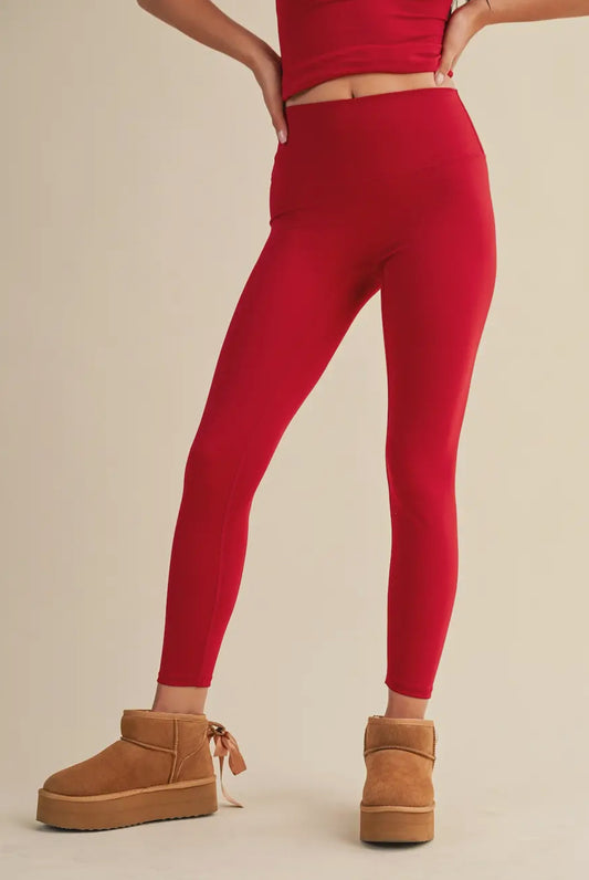 Red High Rise Leggings