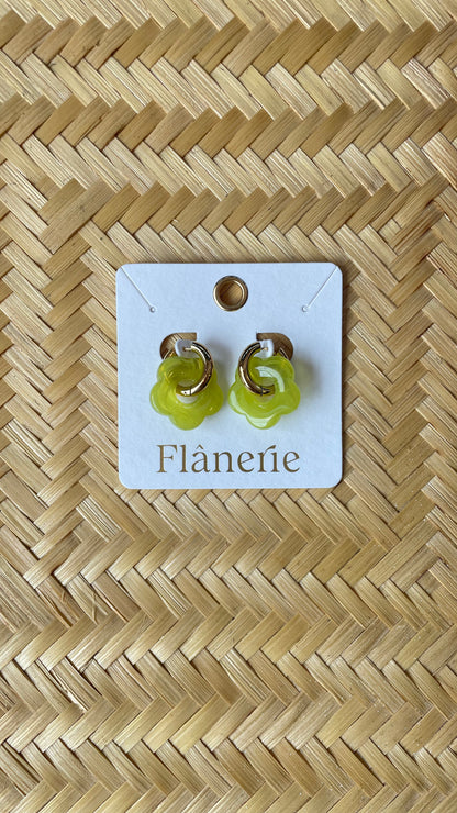Green Summer Flower Earrings