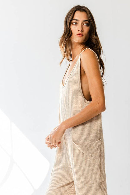 Tan Oversized Knit Jumpsuit
