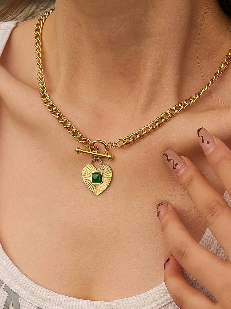 Heart Chain Necklace | Green