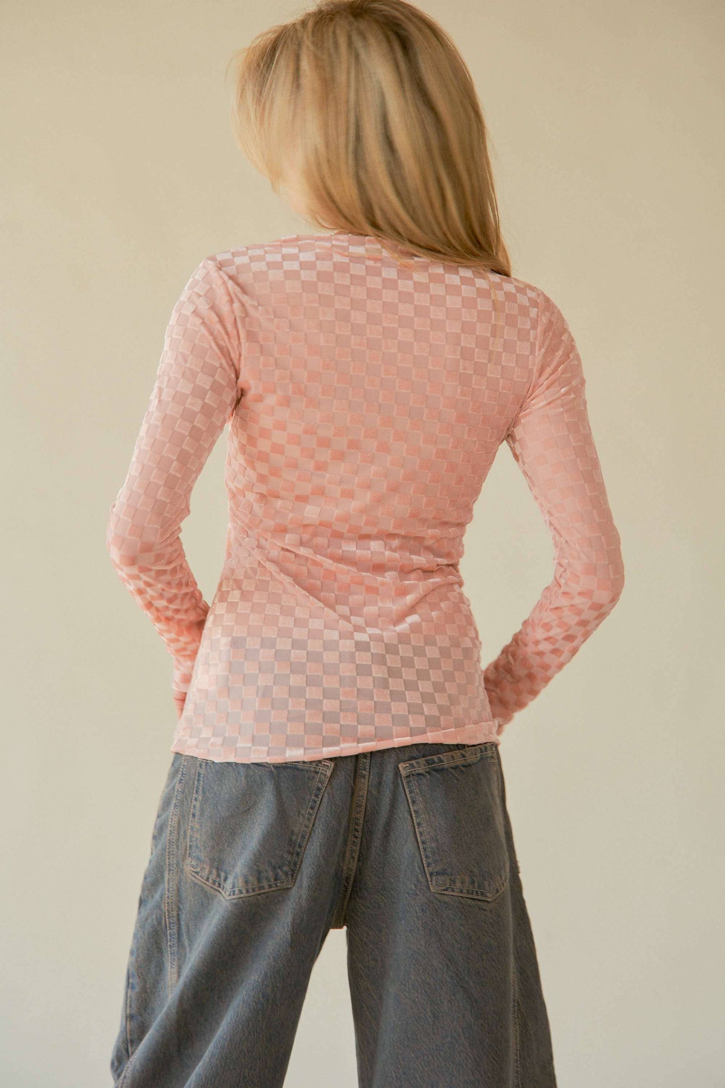 Checkered Mesh Top | Peach