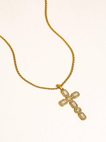 Diamond Plated Cross Necklace
