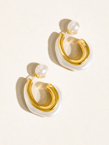 Pearl C Hoop Earring | White