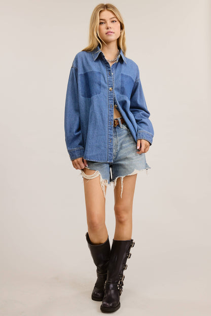 Contrast Pocket Denim Buttoned Shirt