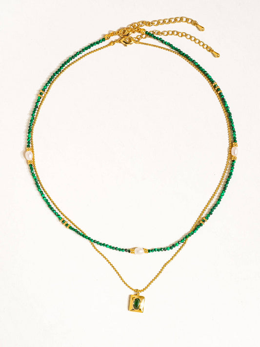 Green Beaded Layer Necklace