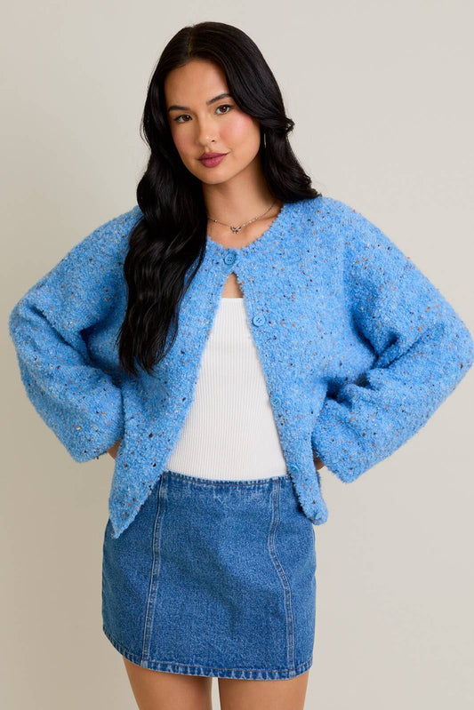 Blue Knit Button Up Sweater