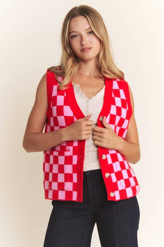 Checkered Vest: Pink and Red