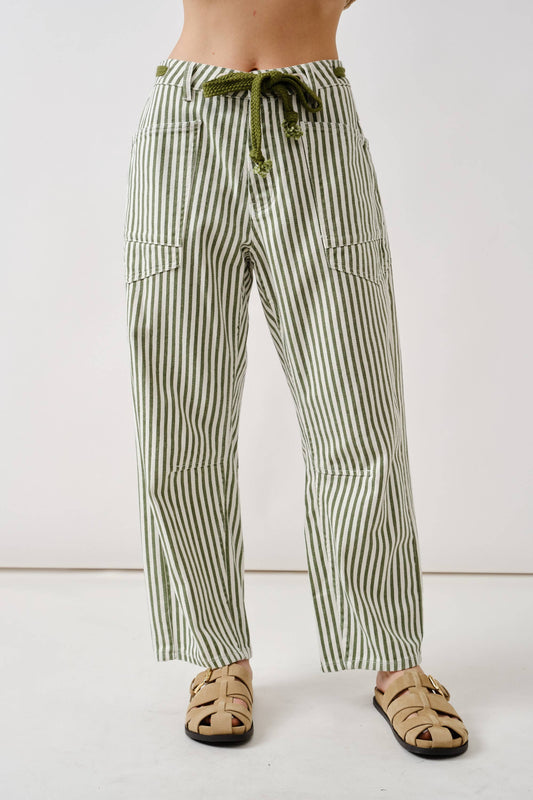 Green Striped Barrel Jeans