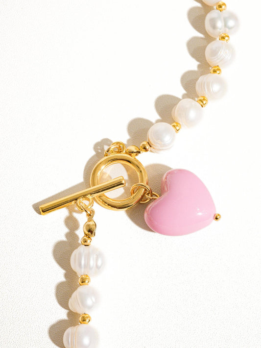 Wren Pearl Heart Necklace | Pink