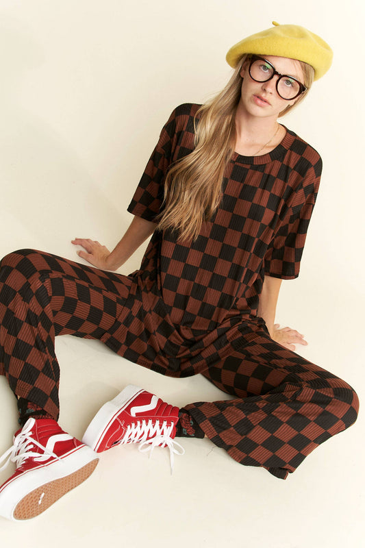 Oversized Checkered Set: Brown/Black