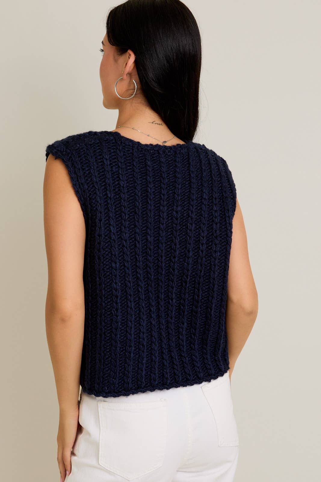 Navy Chunky Button Up Sweater