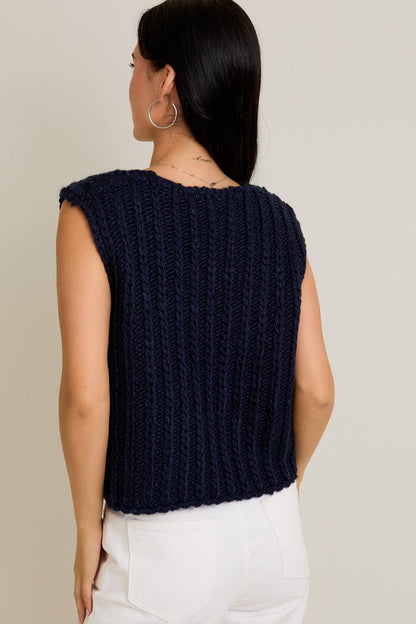 Navy Chunky Button Up Sweater